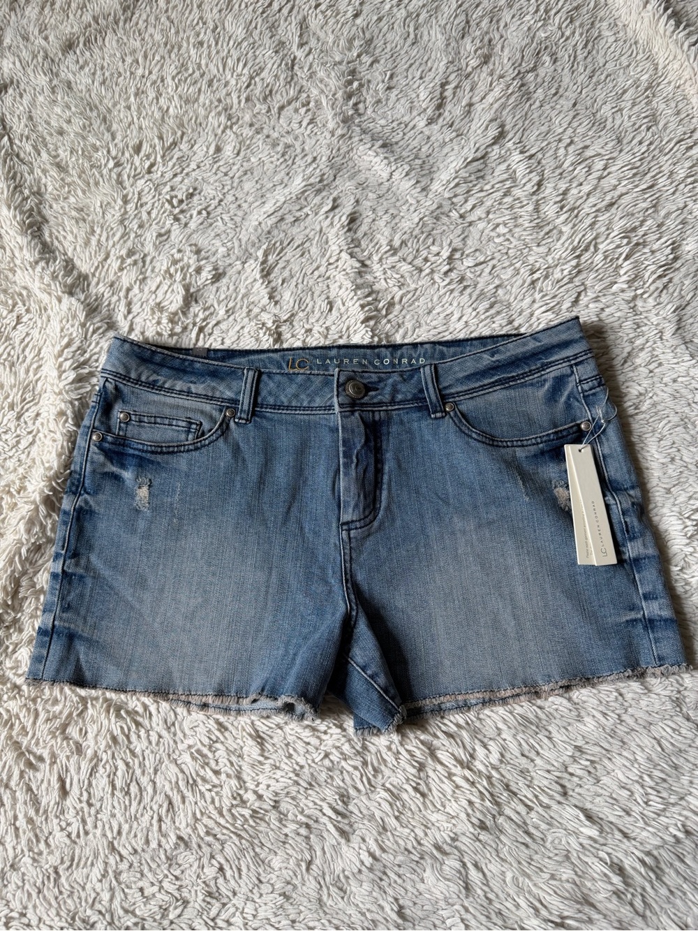 NWT LC Lauren Conrad Faded Blue Denim Cutoff Shorts size 14